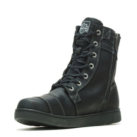 HARLEY DAVIDSON Mens Black Leather Moto Boots